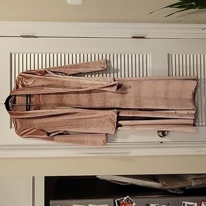 BOOHOO pink velvet wide leg pant set